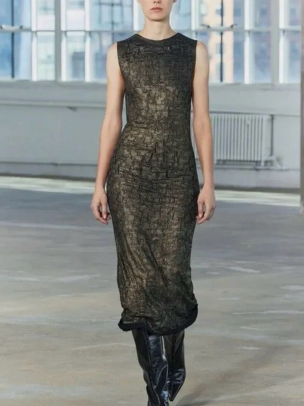 Zara Metallic Charcoal Sleeveless Midi Dress, Medium, NWT